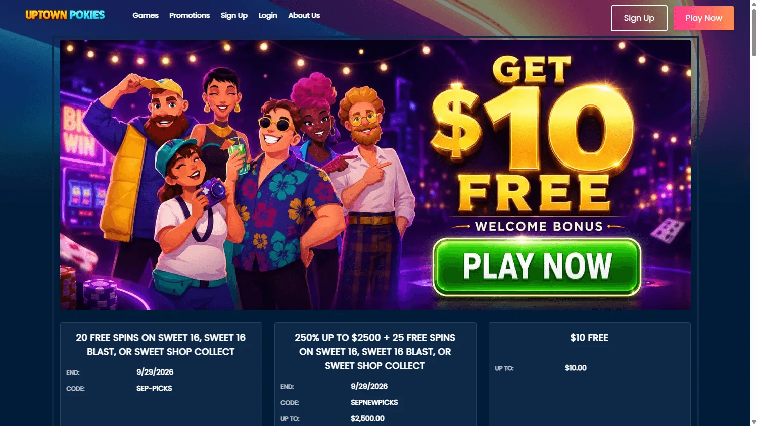 Uptown Pokies Casino desktop home screen