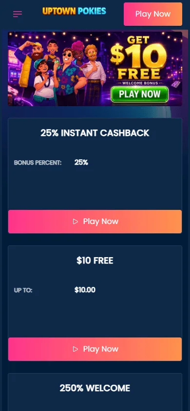 Uptown Pokies Casino mobile promotions screen